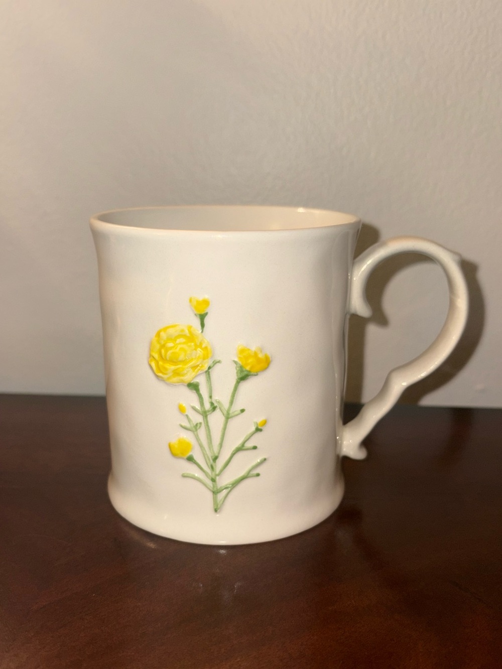White Ceramic Mug with Yellow Floral Design